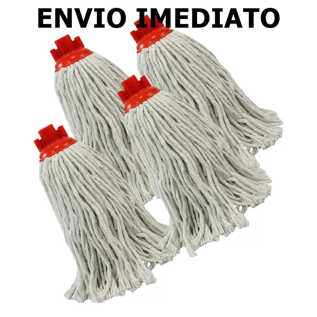 Refil MOP Esfregão Úmido Rosca Universal Algodão Kit Com 4 UNIDADES - O ENVIO MAIS RÁPIDO