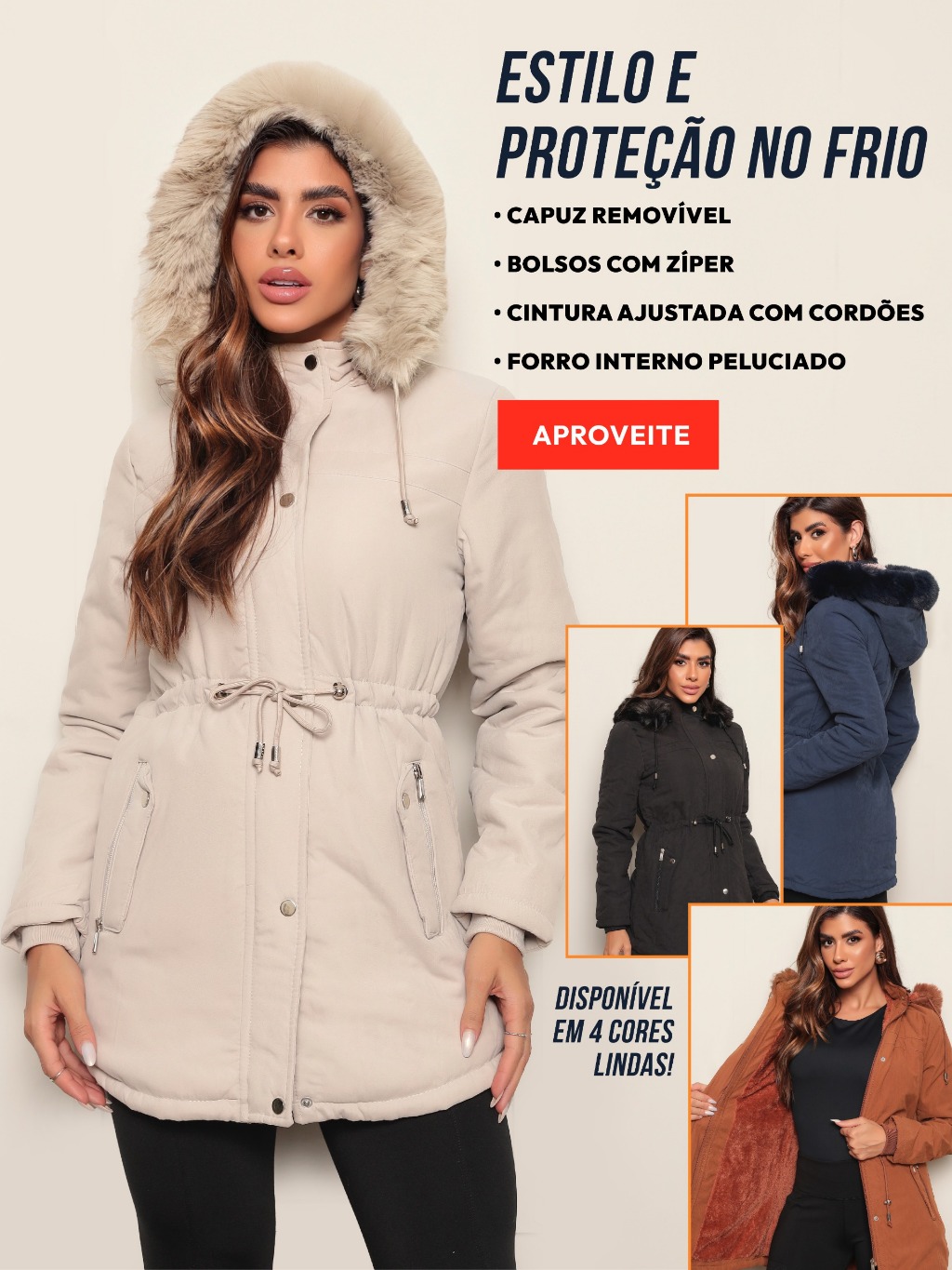 Casaco Parka Jaqueta Sobretudo Feminino Forro Pelinhos Capuz Inverno