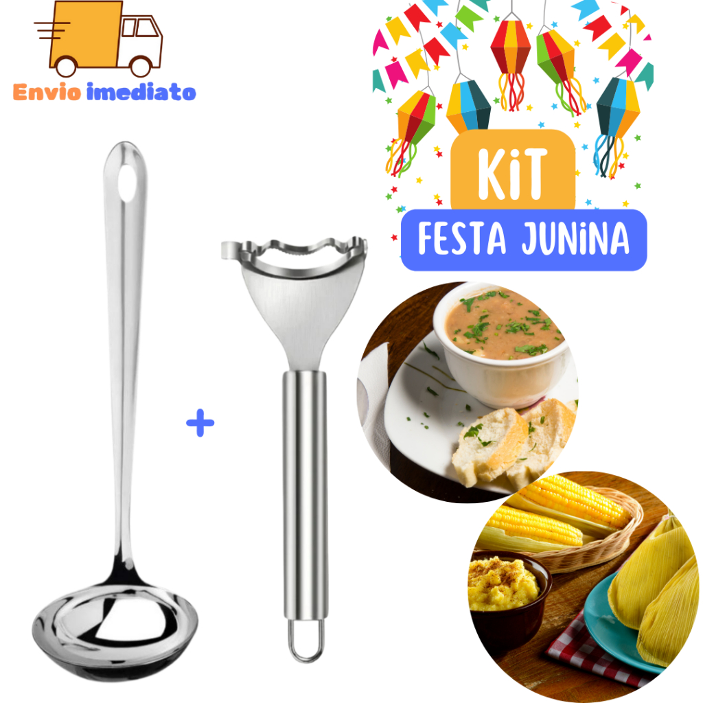 Kit Festa Junina 1 Concha + 1 Descascador Debulhador de Milho Verde para Cozinha Festa Junina Julina