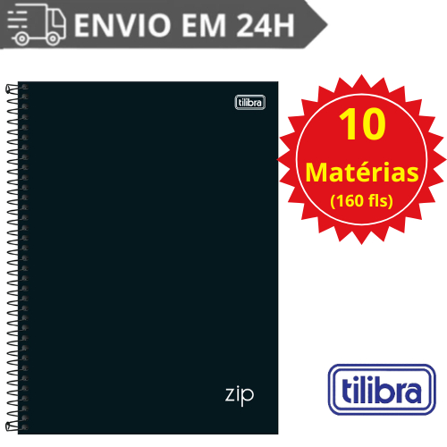 Caderno 10 Matérias Universitário Zip Preto 160 Folhas Tilibra Capa Dura Espiral