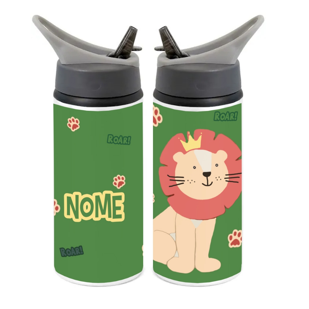 Squeeze de Alumínio Garrafa Infantil Leãozinho Personalizada Com Nome 500ml Com Canudo em Oferta na Shopee