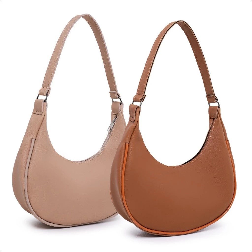 Kit 2 Bolsas Feminina Meia Lua Baguete Pequena De Ombro E Mão Estilosa Delicada Várias Cor...