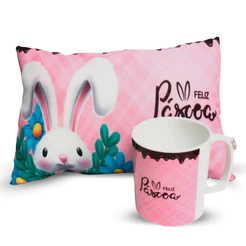 Presente Almofada + Caneca Lembrancinha Frases Páscoa Bombom Kit para Cesta de Presente Namorado