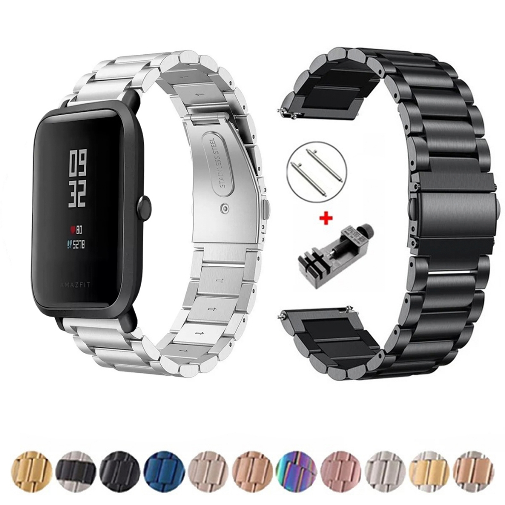 Pulseira de 20mm Metal Elos de aço inox para Smartwatch Amazfit Bip S Lite A1823 de Engate Rapido