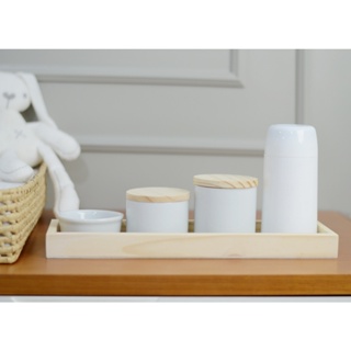 Kit Higiene Bebê Porcelana K054 Bandeja Madeira Retangular Potes Cotonete Algodão Pinus Térmica em Oferta na Shopee