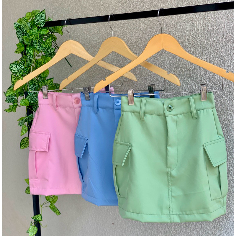 ZILLI STYLE saia cargo alfaiataria cintura alta bolso lateral em Oferta na Shopee