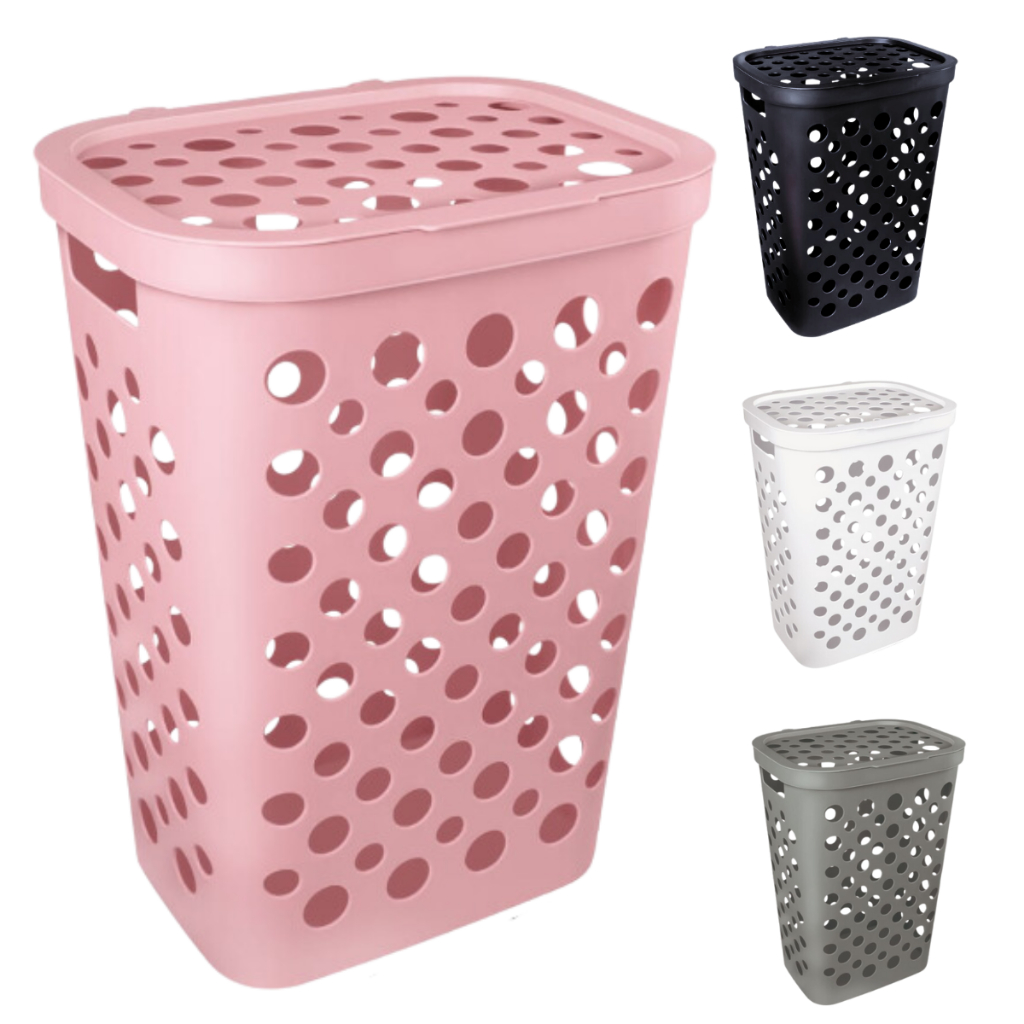 Cesto Telado 30 ou 47 Litros com Cesto de Roupa Suja Banheiro Casa Lavanderia Tampa e Alça