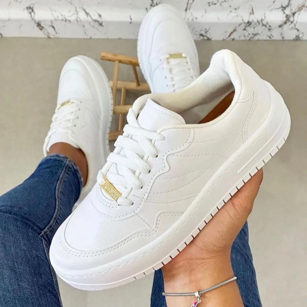 Tênis Casual Feminino Branco Plataforma Flatform Conforto Macio Vizzano