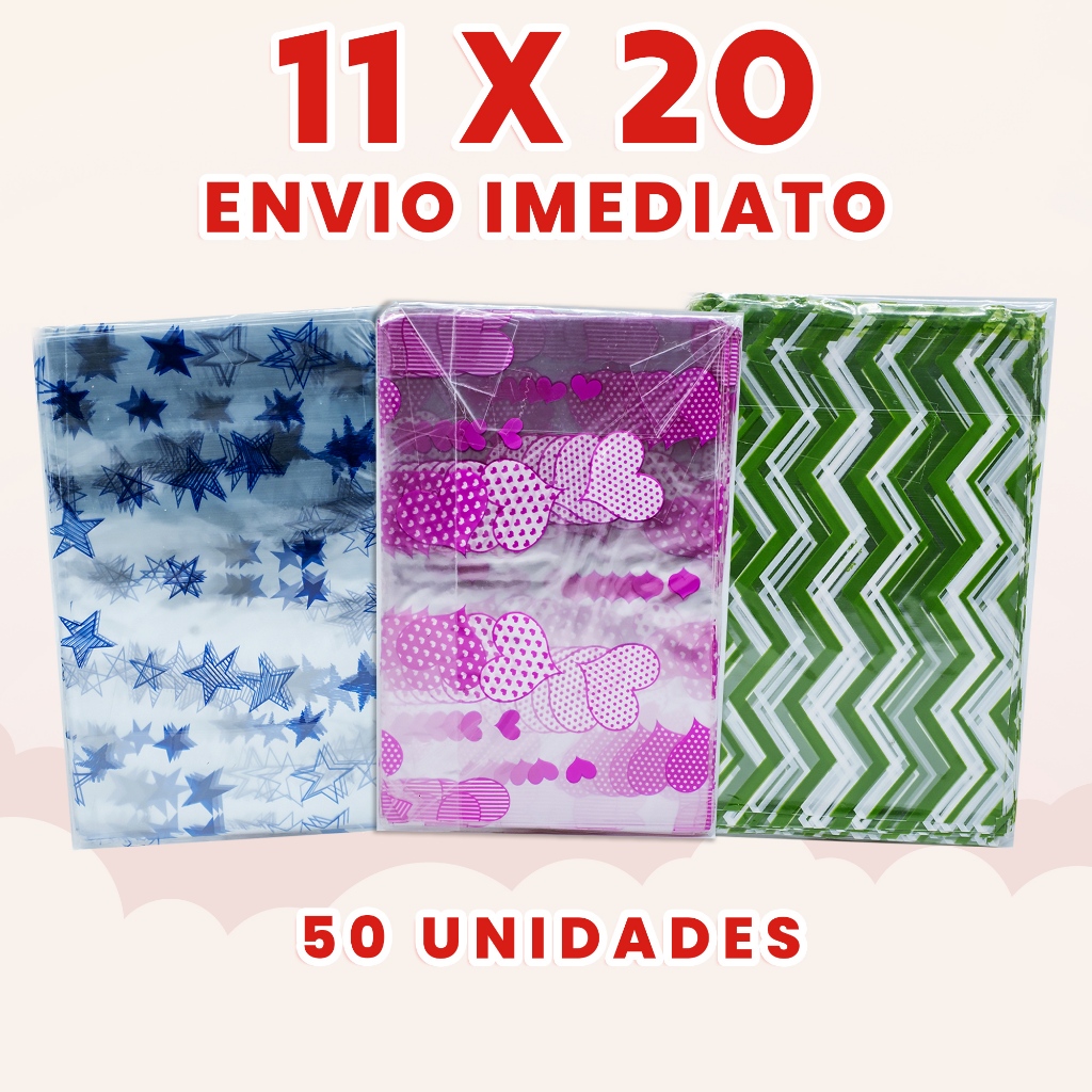 50 Saco Decorado Transparente 11x20 em Oferta na Shopee