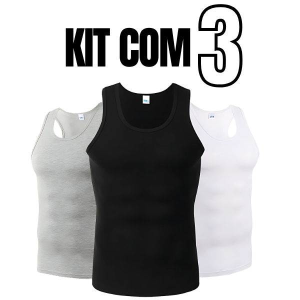 Kit 3 Regata Americano Canelada Masculina Básica 100% algodão lisa premium