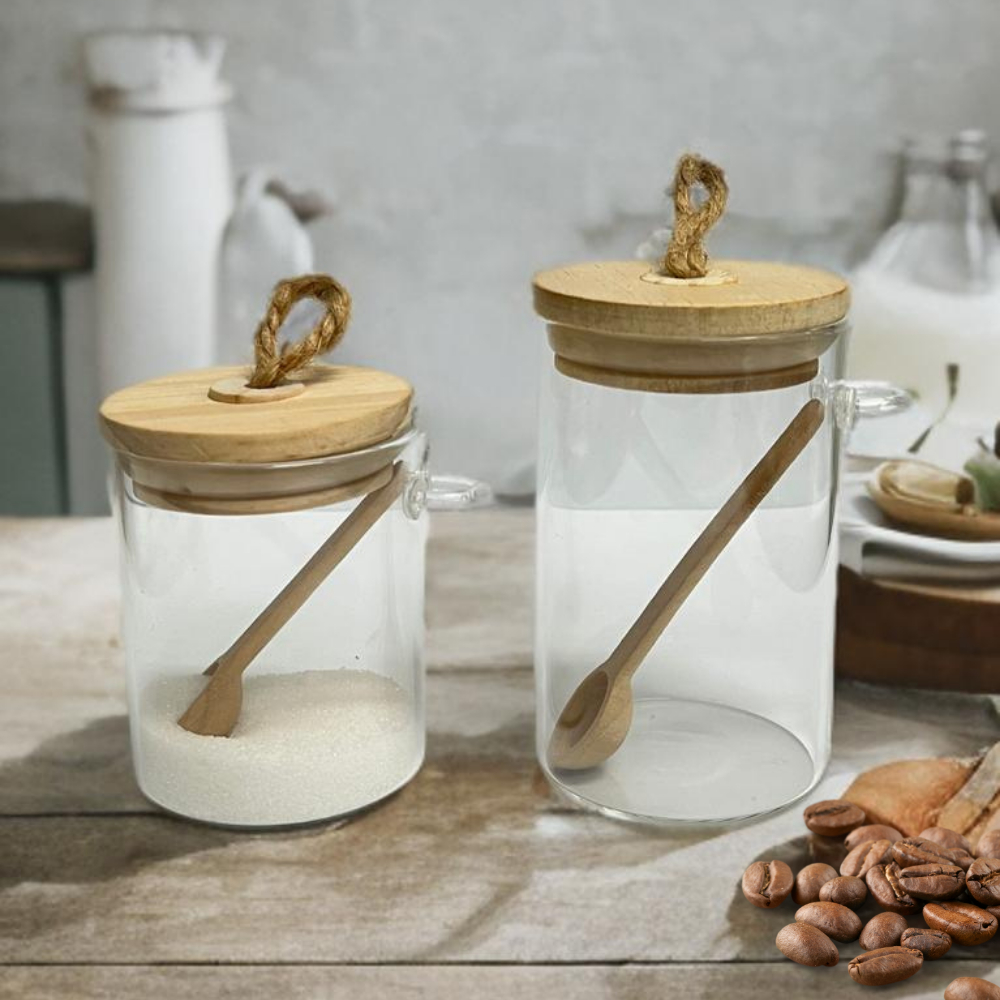 Potes De Vidro Redondo Colher Tampa Hermética Bambu 250ml Porta Temperos Vidro Borossilicato em Oferta na Shopee