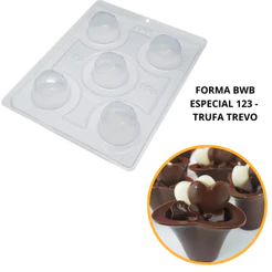 1~4 Forma BWB Com Silicone (3 partes) Para Chocolate Cód. 123 - Trufa Trevo 45g. Bombons (CHOCO)