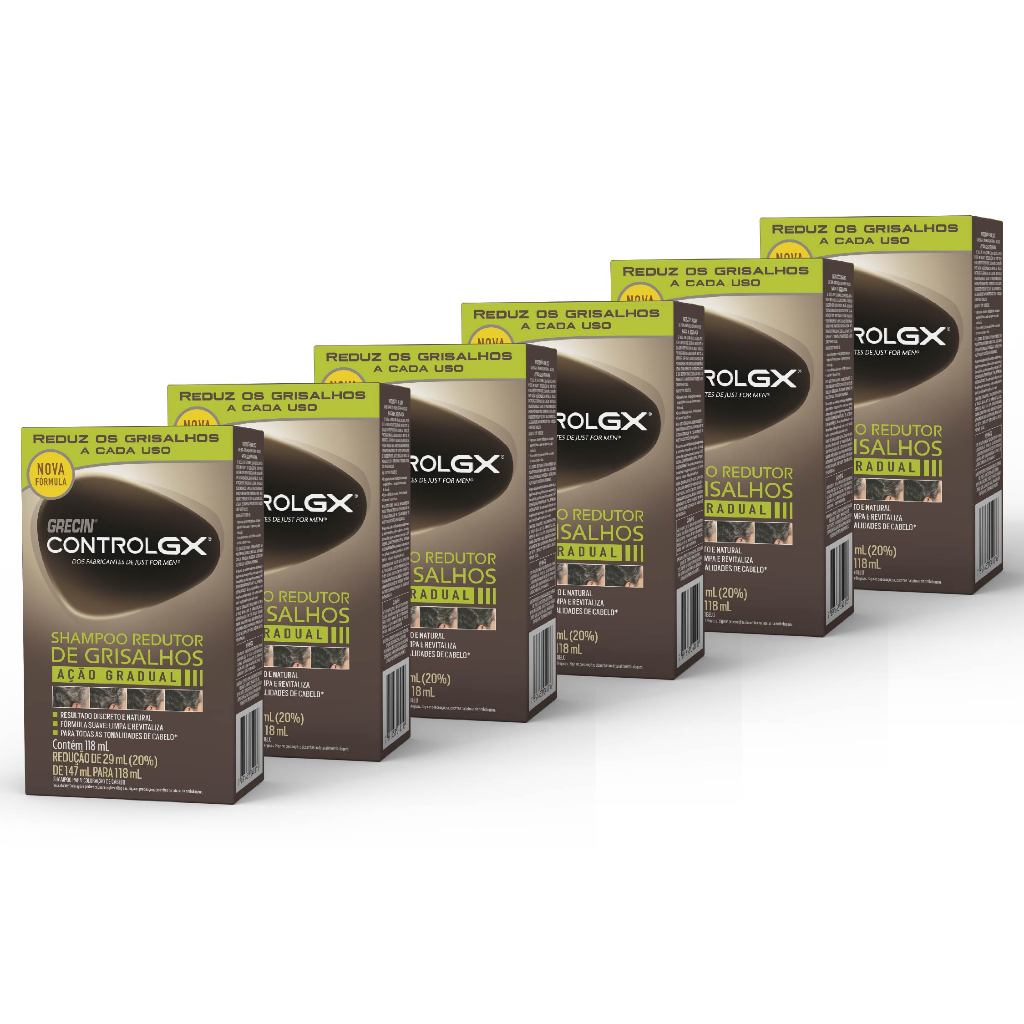 Kit 6x unid. - Grecin Control GX Shampoo Redutor Gradual de Grisalhos 118ml - Para todos os tipos e natural de cabelo. em Oferta na Shopee