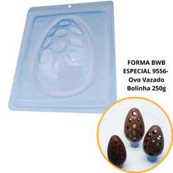1~4 Forma BWB Com Silicone (3 partes) Para Chocolate Cód. 9556 - Ovo Vazado Bolinha 250g. Páscoa