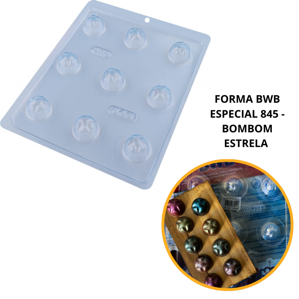 Forma BWB Com Silicone (3 partes)Cód. 845 - Bombom Estrela 10g. Para Festas Trufas, Bombons, Alfajor (CHOCO) em Oferta na Shopee