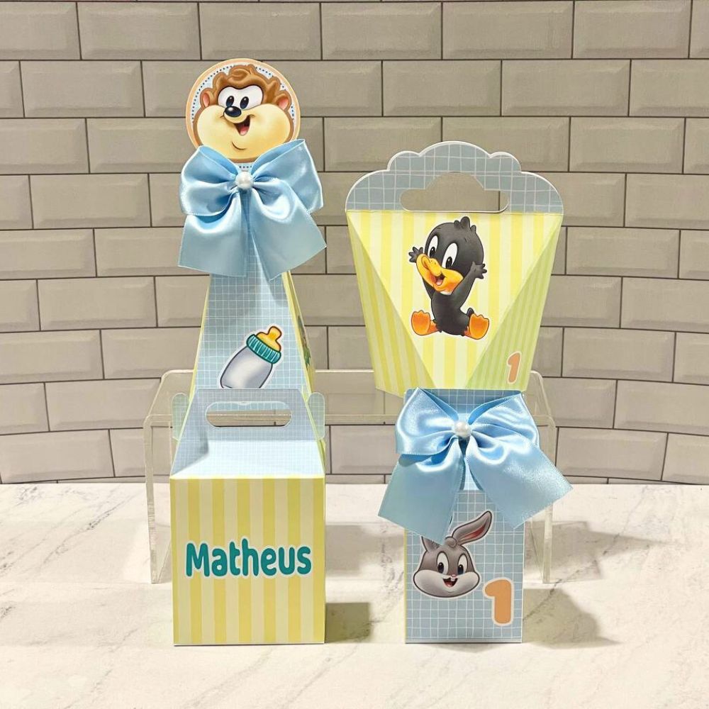 KIT PERSONALIZADOS TEMA LOONEY TUNES BABY COM NOME E IDADE, LEMBRANCINHA DE FESTA, CAIXINHAS, ANIVERSARIO, Envio Rápido.
