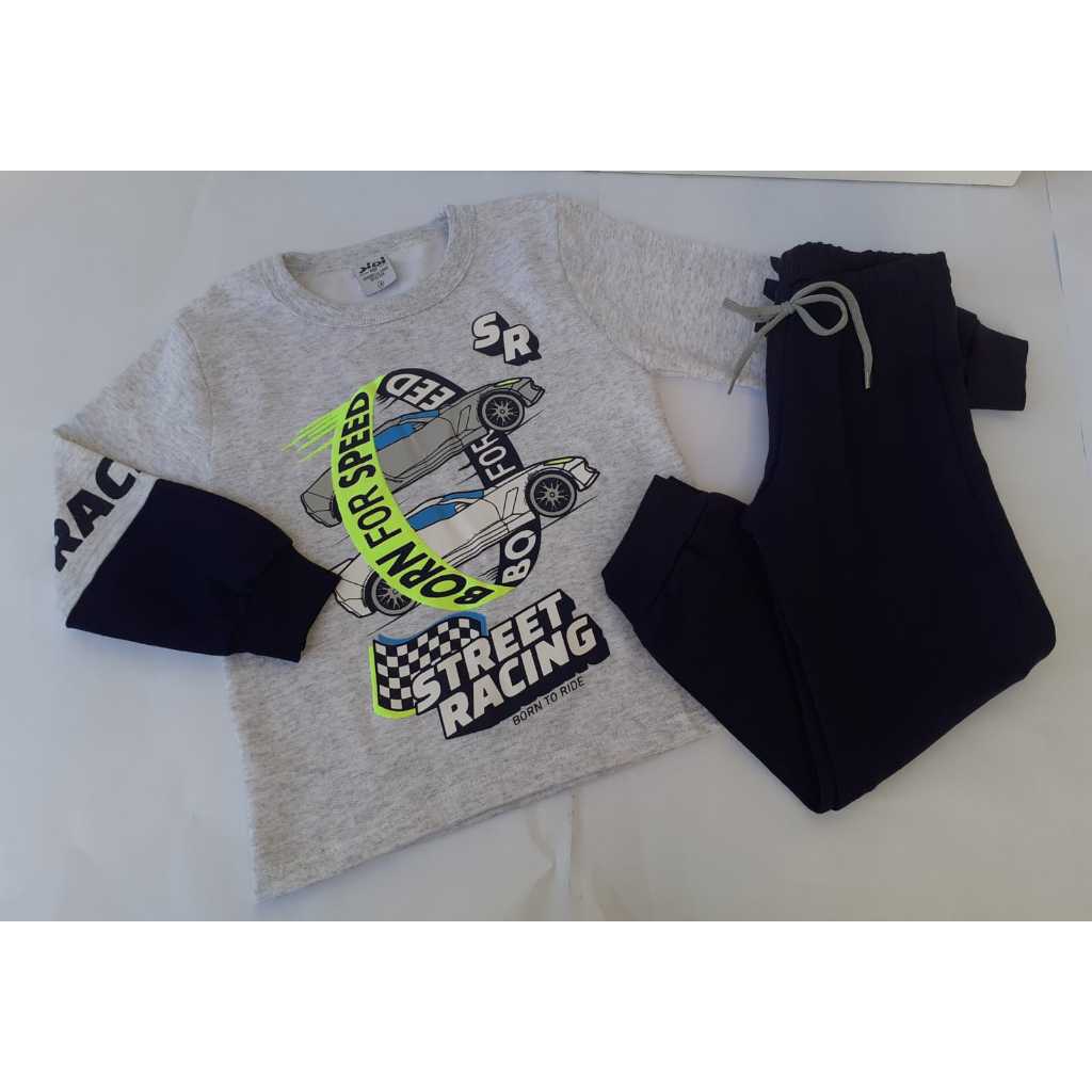 CONJUNTO KIDS -  BLUSÃO COM GOLA REDONDA E CALÇA DE MOLETOM PELUCIADO - ALGODÃO -  MENINO - JIDI KIDS