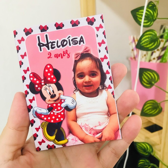 Ímã de geladeira Foto Lembrança Minnie Rosa Vermelha - Aniversário - Personalizado 10X7cm