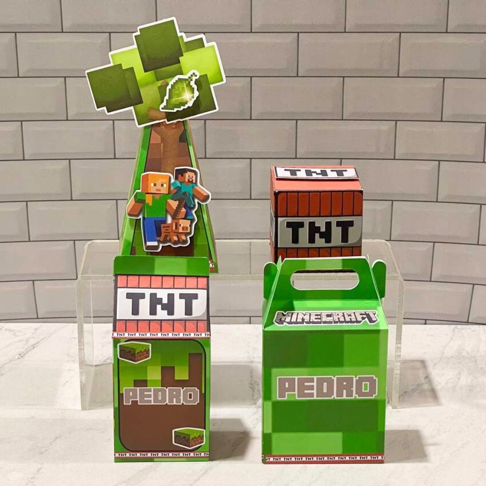 KIT PERSONALIZADOS TEMA MINECRAFT COM NOME E IDADE, LEMBRANCINHA DE FESTA, CAIXINHAS, ANIVERSARIO, MESVERSARIO