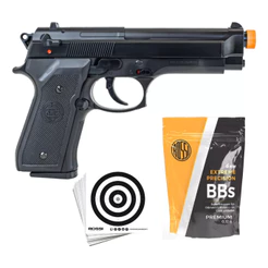 Pistola de Airsoft M92 Kwc Spring 6mm Mola Rossi + 30 Alvos + 1000 BBs Rossi