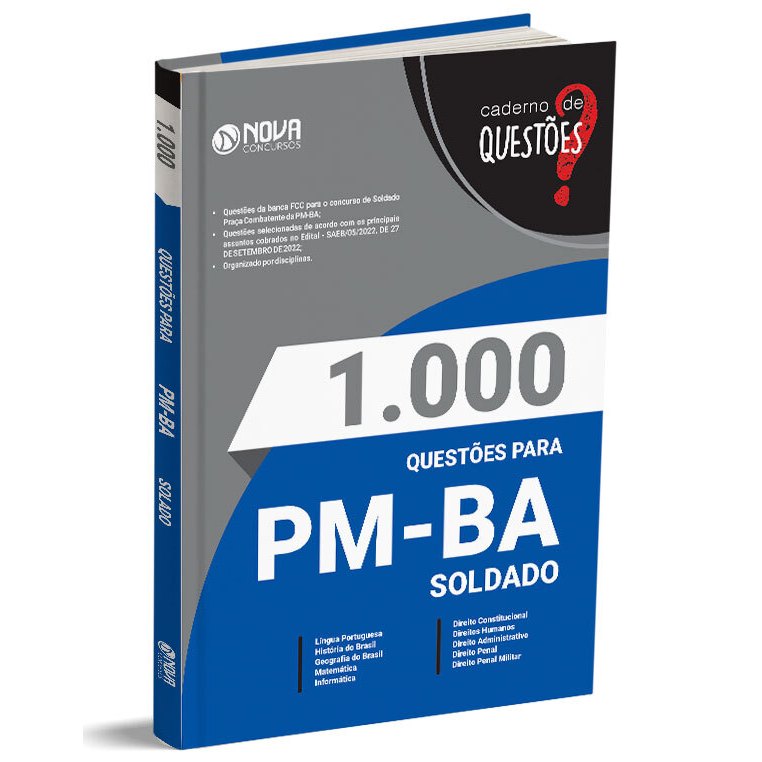Imagem Livro 1.000 Questões Gabaritadas PM-BA - Soldado