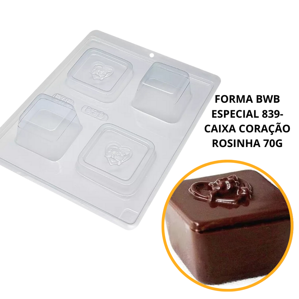1~4 FORMAS BWB COM SILICONE (3 PARTES) CÓD.:839 - MINI CAIXA CORAÇÃO COM ROSINHA  83g. (CHOCO) em Oferta na Shopee