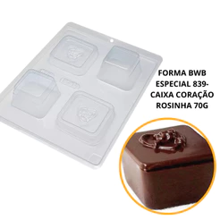 1~4 FORMAS BWB COM SILICONE (3 PARTES) CÓD.:839 - MINI CAIXA CORAÇÃO COM ROSINHA 83g. (CHOCO)