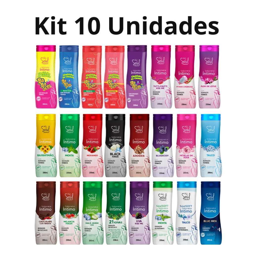 Kit 10 Unidades Sabonete Íntimo Líquido Soul Cosméticos 200ml em Oferta na Shopee