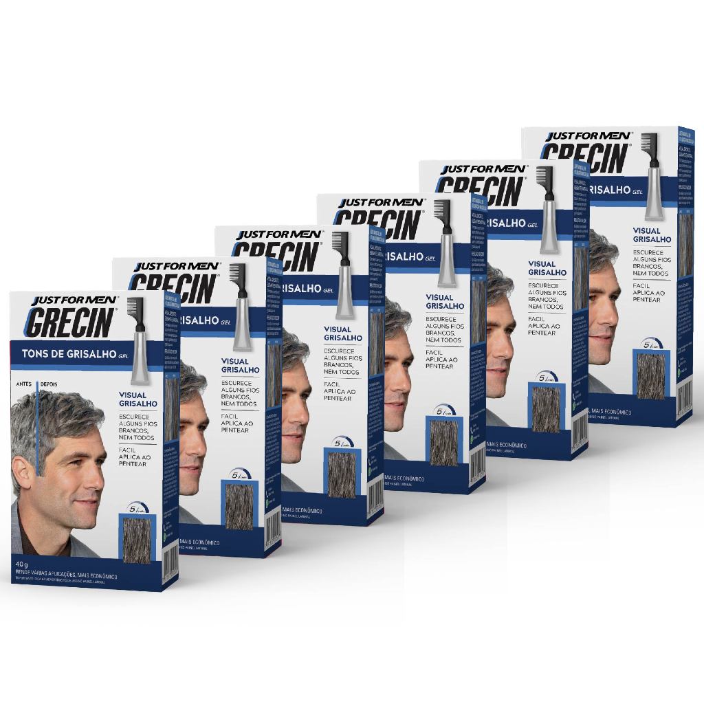 Kit 6x unidades Grecin Tons de Grisalho Gel Tonalizante - Escurece fios brancos - Aparência natural - Aplique ao pentear em Oferta na Shopee