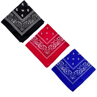 Kit 3 Bandanas Estampadas Preto Azul Marinho Vermelho Lenço Rock Máscara Trio em Oferta na Shopee