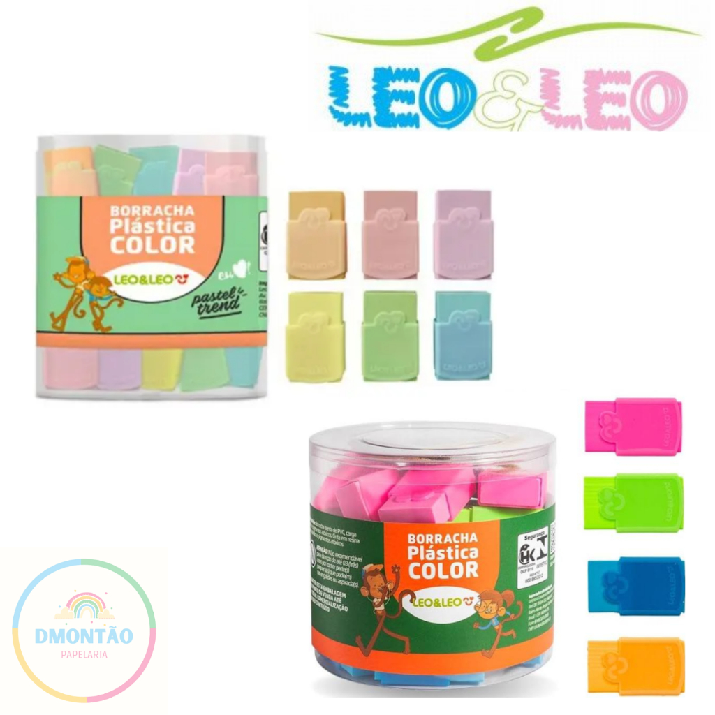 Borracha Plastica Escolar Colorida/ Kit Com 24 Unidades
