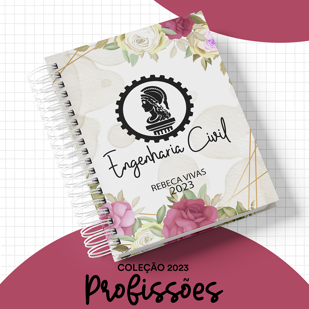 Caderno Engenharia Civil - Tamanho A5, Colegial e Universitário - Capa Personalizada com o nome