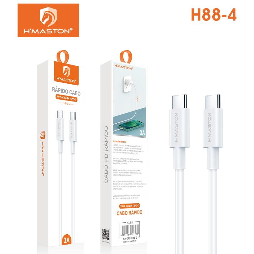 H'maston H88-4 Cabo Carregamento Rápido 3a Tipo-c/tipo-c SJXO4 Cabo Tipo-c/Lightning 6A