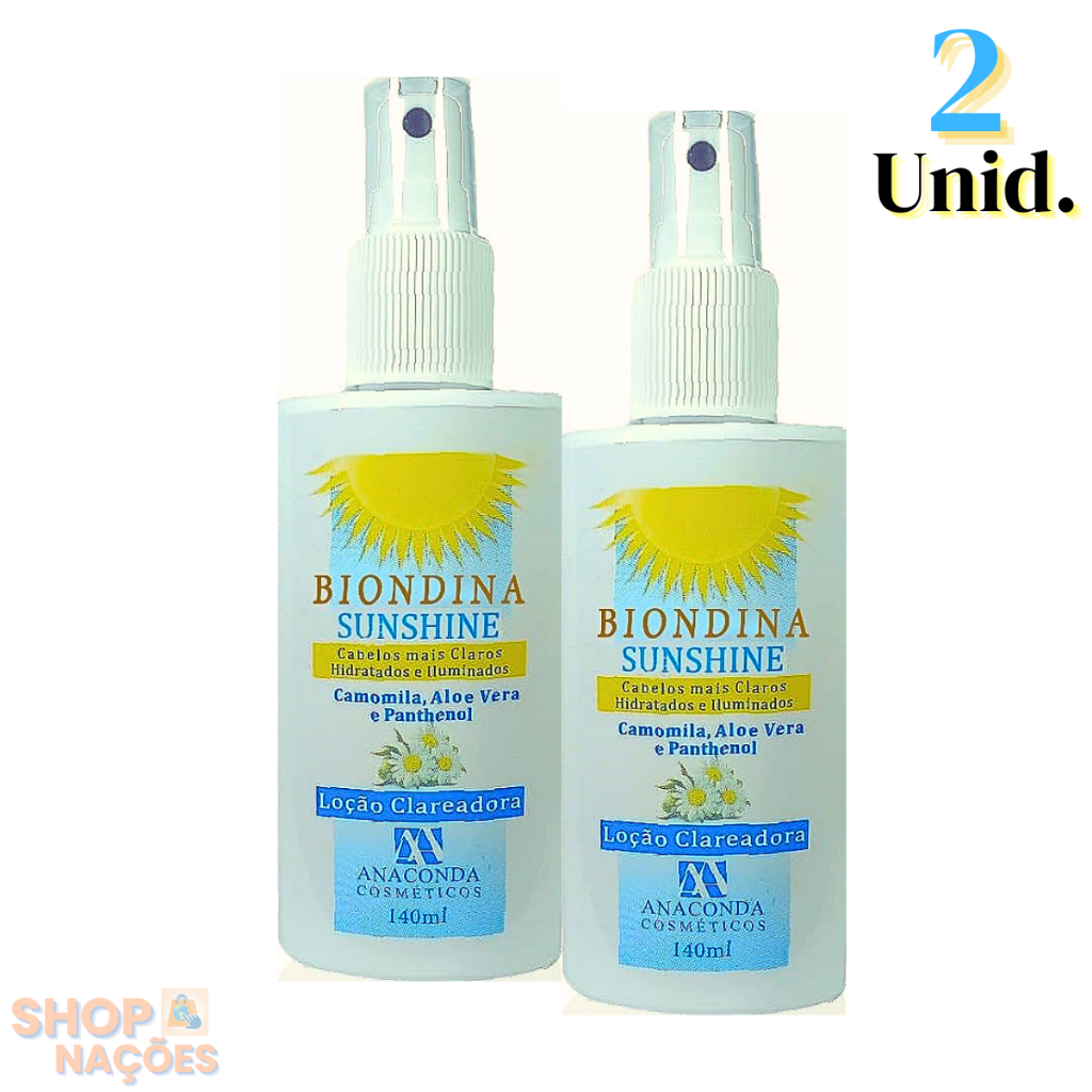 Kit com 2 Loções Clareadora Capilar Biondina SUNSHINE Spray com Camomila, Aloe Vera, Panthenol 140ml em Oferta na Shopee