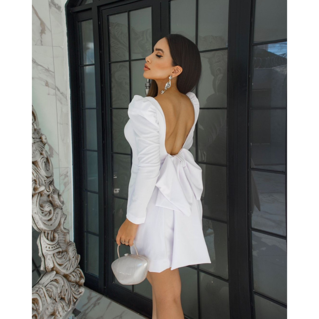 IMPERFEITO - {Larissa} Vestido Curto Noiva Minimalista Manga Longa Casamento Civil Noivado (Branco) C90