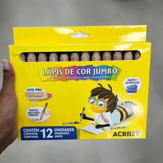 Lápis de Cor Jumbo Super Mina 6/12 Cores 11mm Grosso com Apontador Próprio Acrilex