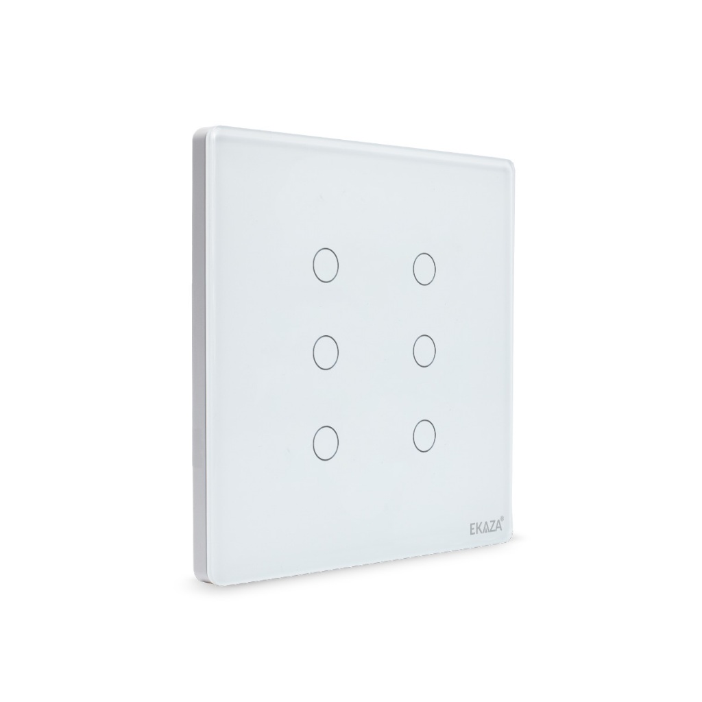Ekaza Interruptor Inteligente Branco Preto WiFi 4x4 vidro 2.5d 6 botão Touch Alexa Google home