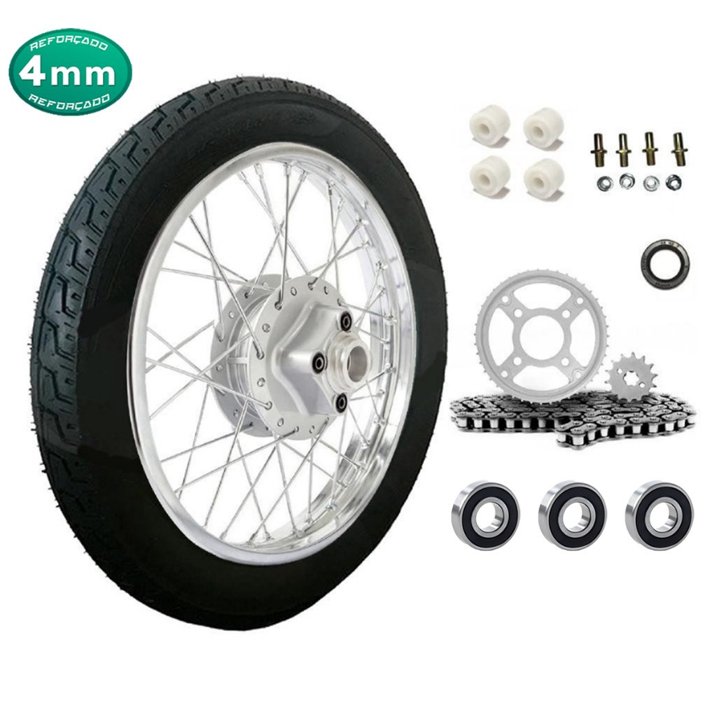 Imagem Roda Traseira Titan 125 2000 á 2004 Fan 125 2005 á 2008 Raio 4mm Com Pneu