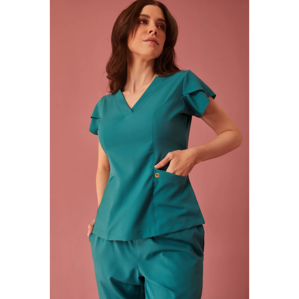 Scrub Premium Acinturado Julia Verde Petroleo - Pijama Cirurgico Hospitalar