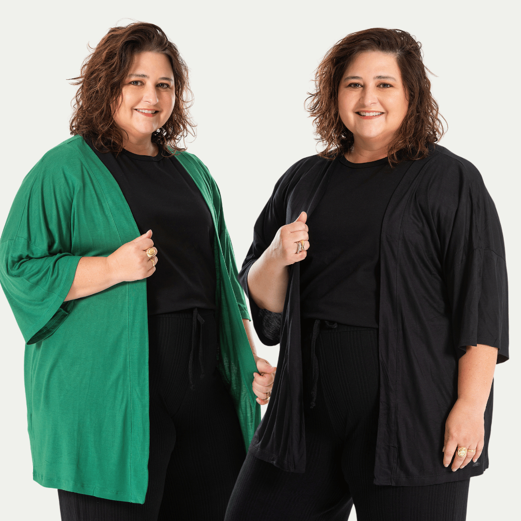 Kimono Cardigan Plus Size Feminino Manga 3/4 Soltinho 100% Viscose - Meia Estação - Terceira Peça