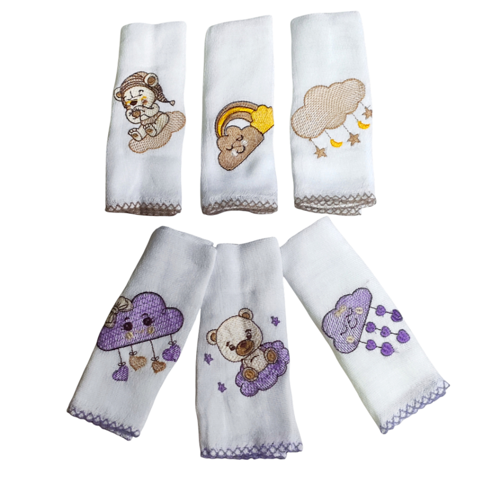 Fralda De Boca Bebe Menina/Menino Babate Bordada Bico De Croche