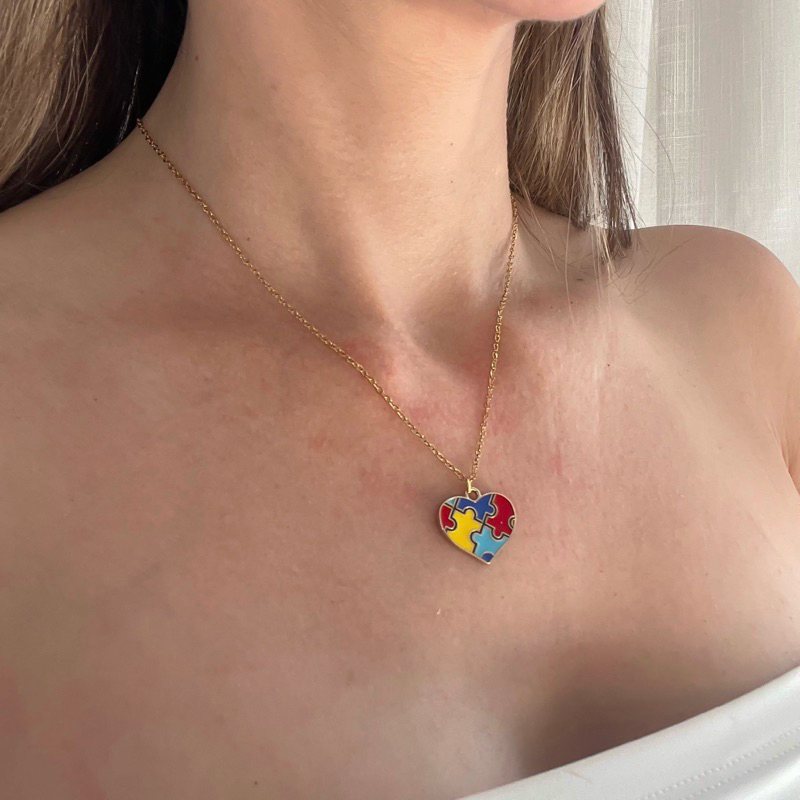 Colar Autista Coração Dourado Aço inoxidável TEA Hipoalergênico colar terapia ocupacional em Oferta na Shopee