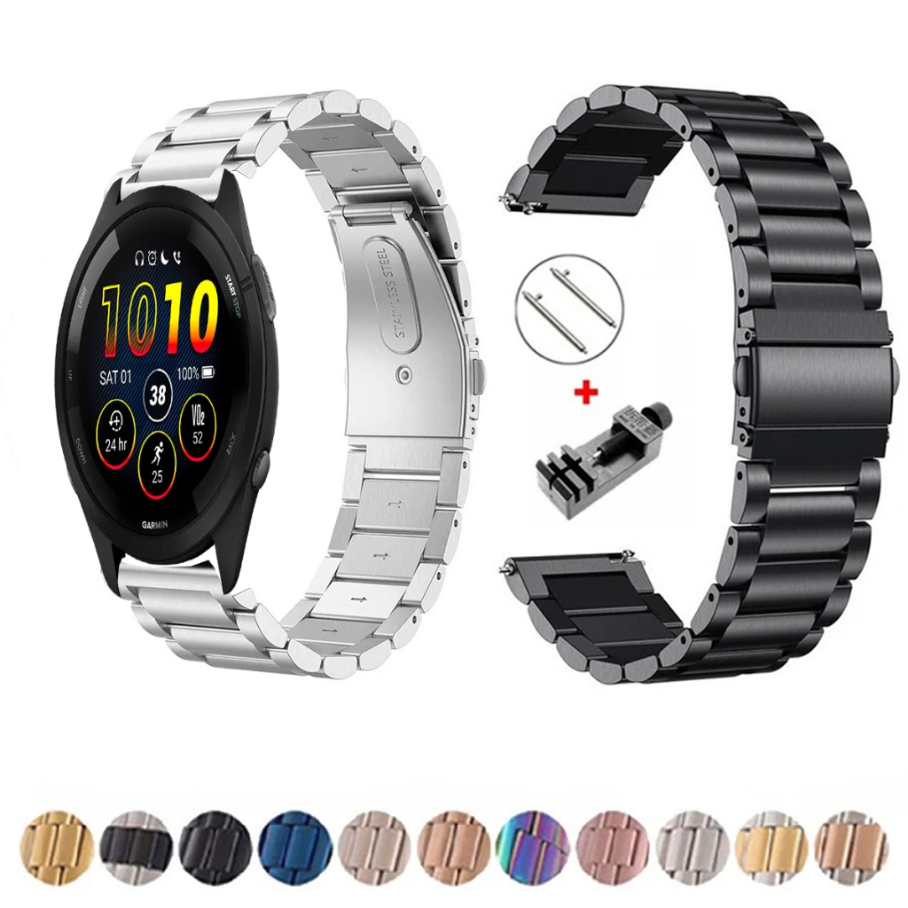 Pulseira de 18mm Metal Elos de aço inox para Smartwatch Garmin forerunner 265s (42mm) de Engate Rapido