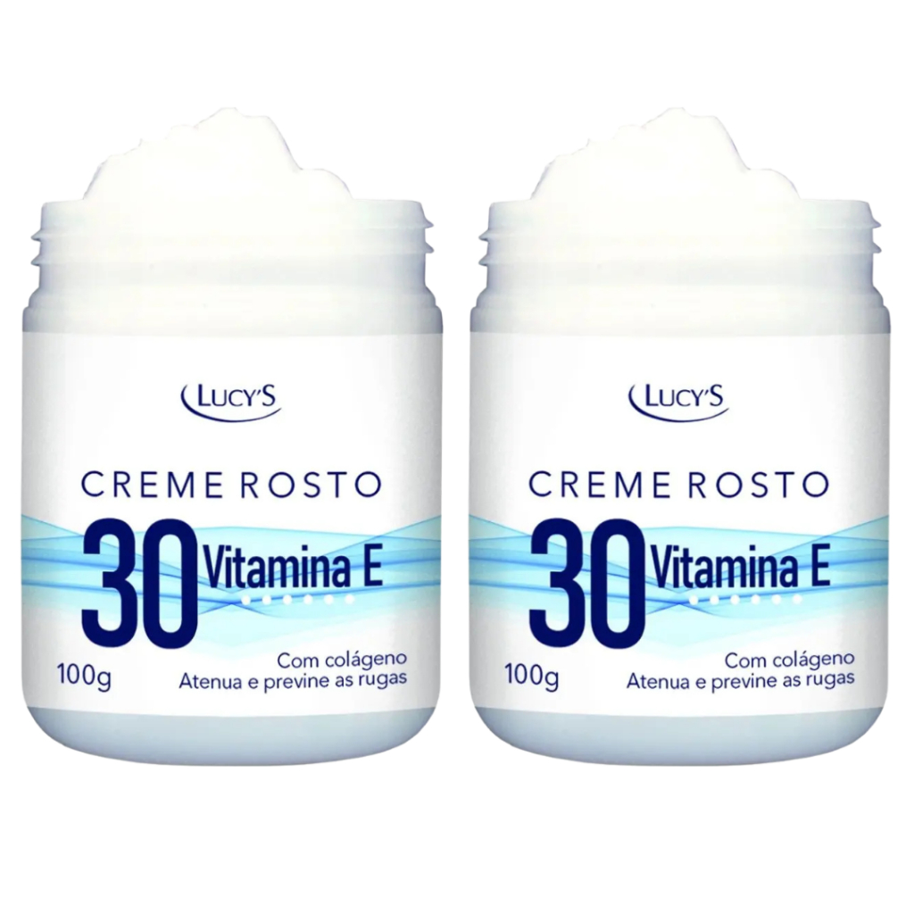 Kit 2 Cremes Facial 30 Para Rugas Clareador de Manchas Escuras Com Colágeno e Vitamina E Lucys 100g