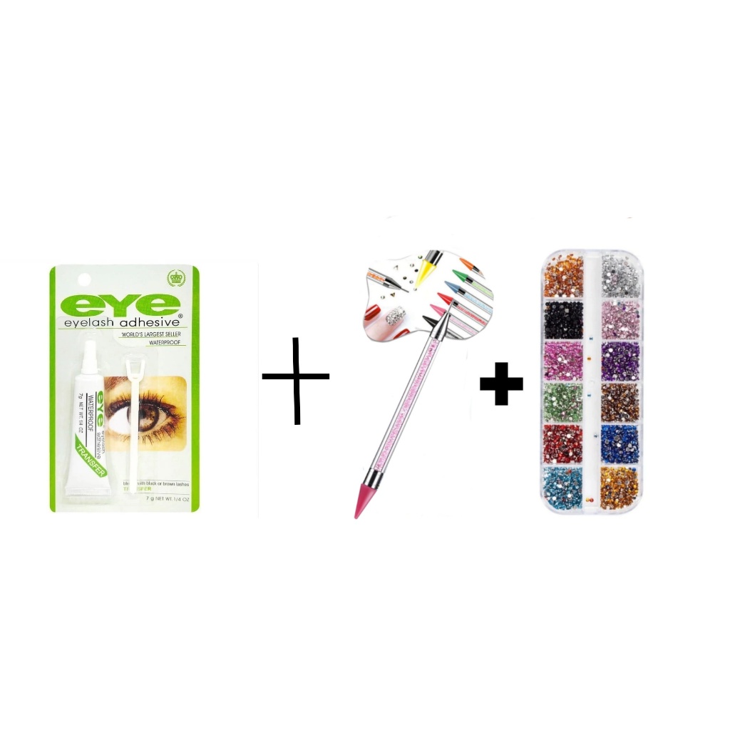 Kit Estojo Strass colorido Maquiagem + Cola Para CíliosTransparente OU Cola Branca +  Caneta Pega Strass em Oferta na Shopee