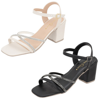 Kit 02 pares de Sandália Feminina Brilho Strass Salto Alto Bloco Tiras
