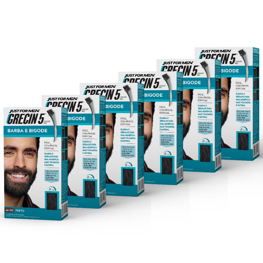 Kit 6x unidades Grecin 5 Color Gel TIntura Tonalizante Barba e Bigode Preto M-110 - Cobre os fios grisalhos em 5 minutos em Oferta na Shopee