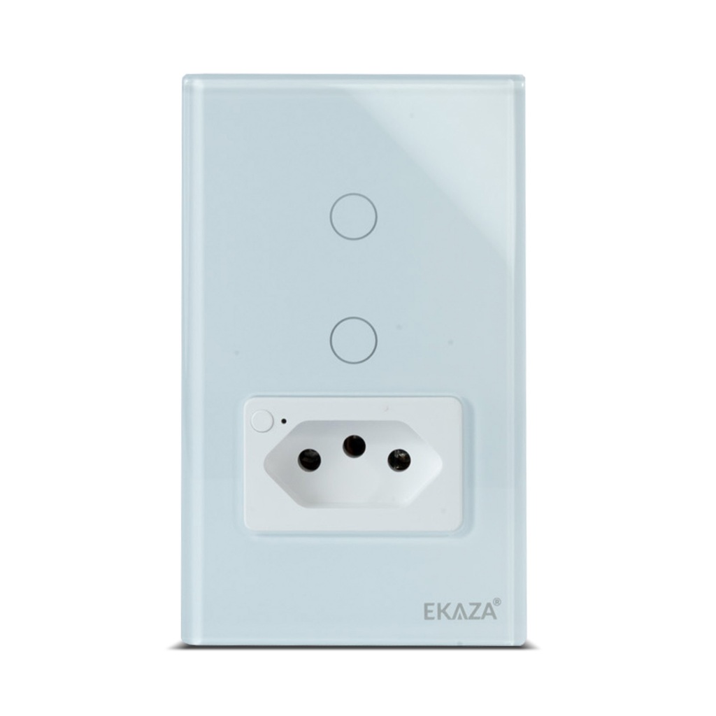 EKAZA INTERRUPTOR WIFI 2 BOTÕES BRANCO COM TOMADA 20A