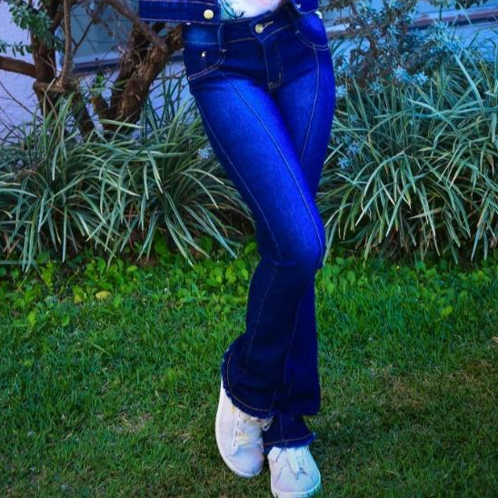 CALCA FEMININA JEANS INFATIL FLARE C NERVURA LUXO  TENDENCIA PREMIUM PROMOCAO em Oferta na Shopee