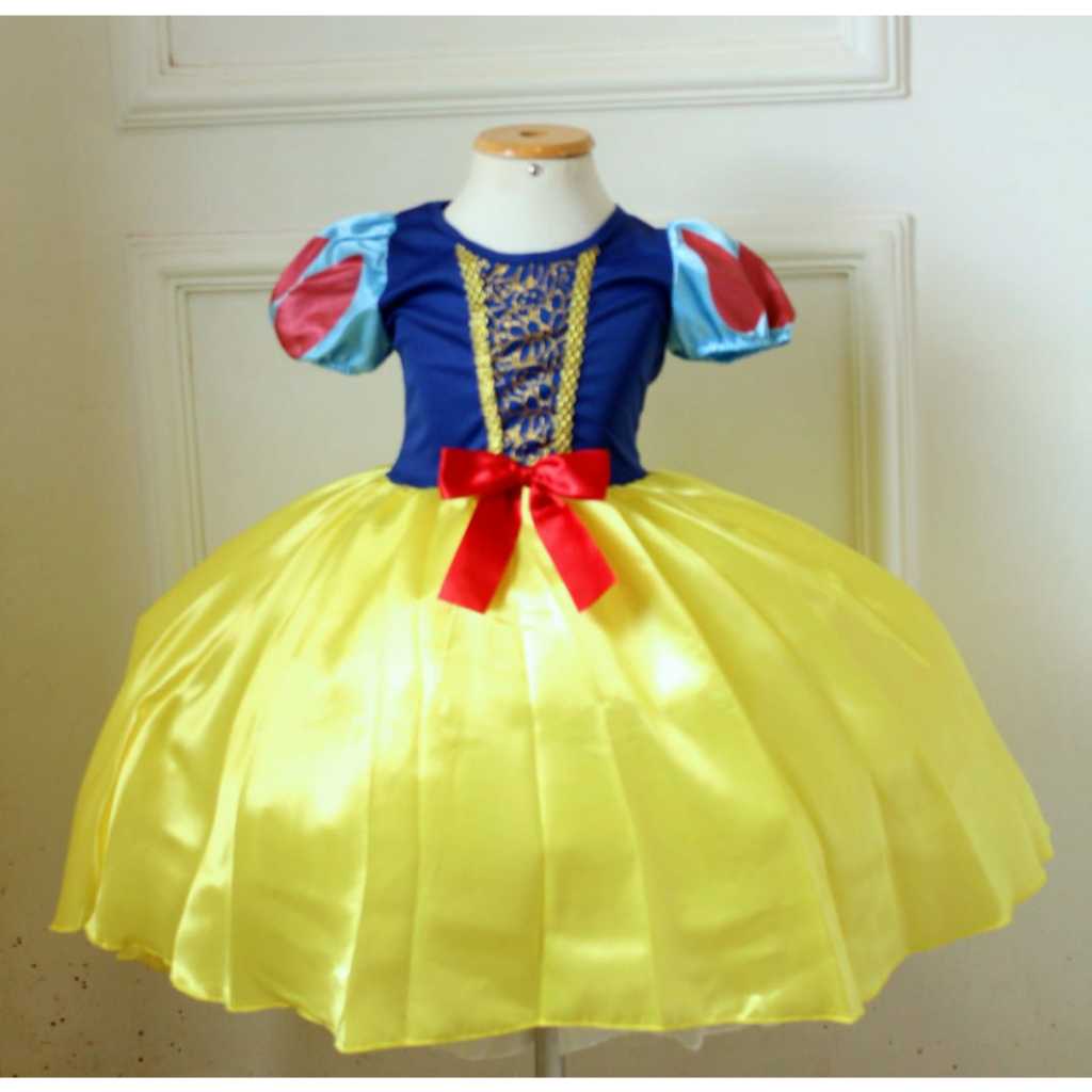 Vestido Festa Luxo Infantil Juvenil Branca De Neve Temático Aniversário com Capa e Tiara
